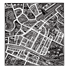 Faversham Town linocut map (hand lettered street names)